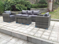 7 Seater Rattan Sofa Oblong Coffee Table Set (Gray)