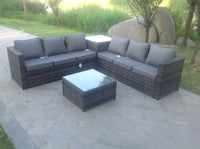 6 Seater Rattan Sofa Set With 2 Coffee Table Grey Hybrid