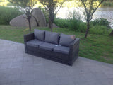 Wicker Rattan 3 Seater Sofa Garden Furniture Outdoor Dark Mixed Grey