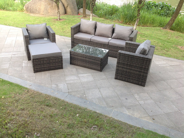 6 Seater Outdoor Garden Furniture Rattan Sofa Set Oblong Coffee Table