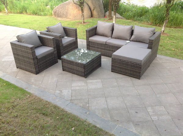 6 Seater Rattan Sofa Coffee Table Set (gray)