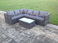 6 Seater Grey Outdoor Garden Furniture Rattan Sofa Set Oblong Coffee Table