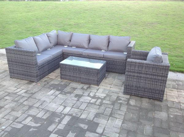 7 Seater Grey Outdoor Garden Furniture Rattan Sofa Set Rain Cover Option