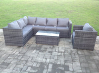 7 Seater Grey Outdoor Garden Furniture Rattan Sofa Set Rain Cover Option