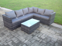 6 Seater Grey Outdoor Garden Furniture Rattan Sofa Set Oblong Coffee Table