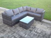 6 Seater Grey Outdoor Garden Furniture Rattan Sofa Set Oblong Coffee Table