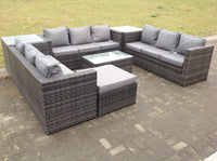 10 Seater U Shape Outdoor Wicker Rattan Garden Furniture With Three Coffee Table