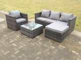 5 Seater lounge rattan sofa coffee table set grey