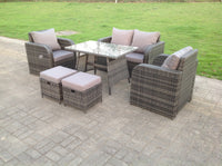 6 Seater Rattan Reclining Sofa Dining Table Set (Gray)