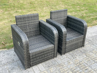 Rattan Arm Chair 2PC Reclining Polyrattan Sofa Patio Outdoor Garden Furniture With Cushion Dark Grey Mixed