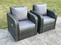 Rattan Arm Chair 2PC Reclining Polyrattan Sofa Patio Outdoor Garden Furniture With Cushion Dark Grey Mixed