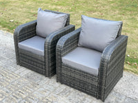 Rattan Arm Chair 2PC Reclining Polyrattan Sofa Patio Outdoor Garden Furniture With Cushion Dark Grey Mixed