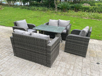 Rattan Garden Furniture Set  6 Seater Lounge Patio Sofa with Cushions Glass Loveseat Sofa Rectangle Table Sets Dark Grey Mixed