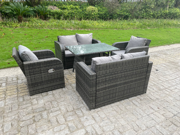Rattan Garden Furniture Set  6 Seater Lounge Patio Sofa with Cushions Glass Loveseat Sofa Rectangle Table Sets Dark Grey Mixed