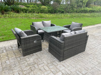 Rattan Garden Furniture Set  6 Seater Lounge Patio Sofa with Cushions Glass Loveseat Sofa Rectangle Table Sets Dark Grey Mixed