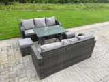 Rattan Garden Furniture Set 8 Seater Outdoor Lounger Polyrattan Sofa with Cushions Footstool Table Bistro Set  for Lawn, Patio,Dark Grey Mixed