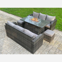 Rattan Outdoor Furniture Gas Fire Pit Rectangle Dining Table Gas Heater 3 Seater Sofa Small Footstools Sets 8 seater