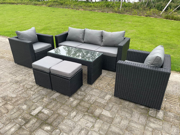 Wicker Rattan Garden Furniture Sofa Sets Outdoor Patio Coffee Table With Stools black