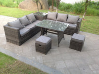 8 Seater Rattan Corner Sofa Dining Set With Stool