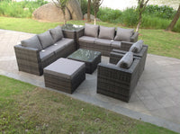 9 Seater Rattan Sofa Set With 2 Coffee Table Dark Grey Mixed