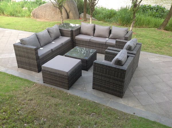 9 Seater Rattan Sofa Set With 2 Coffee Table （Gray）