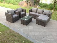 6 Seater Outdoor Garden Furniture Rattan Sofa Set Oblong Coffee Table Set