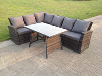 High Back Grey Mixed Outdoor garden furniture Rattan Corner Sofa Dining Set Table 6 Seater left corner