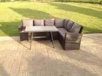 High Back Grey Mixed Outdoor garden furniture Rattan Corner Sofa Dining Set Table 6 Seater right corner