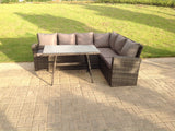 High Back Grey Mixed Outdoor garden furniture Rattan Corner Sofa Dining Set Table 6 Seater right corner