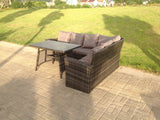 High Back Grey Mixed Outdoor garden furniture Rattan Corner Sofa Dining Set Table 6 Seater right corner