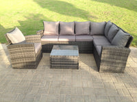 7 Seater High Back Dark Grey Mixed Rattan Corner Sofa Set Chair Square Coffee Table Outdoor Furniture Right Option