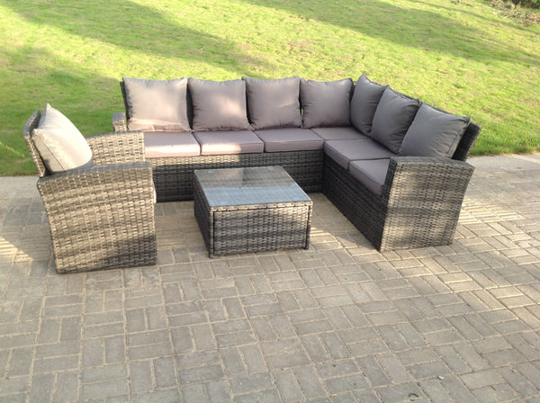 7 Seater High Back Dark Grey Mixed Rattan Corner Sofa Set Chair Square Coffee Table Outdoor Furniture Right Option