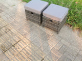 2 PCS Small Dark Grey Mix Rattan Footstool With Dark Grey Cushion Patio Garden Furniture