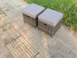 2 PCS Small Dark Grey Mix Rattan Footstool With Dark Grey Cushion Patio Garden Furniture