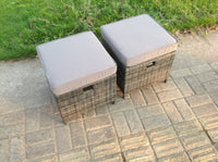 2 PCS Small Dark Grey Mix Rattan Footstool With Dark Grey Cushion Patio Garden Furniture