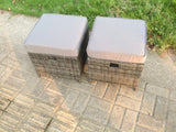 2 PCS Small Dark Grey Mix Rattan Footstool With Dark Grey Cushion Patio Garden Furniture