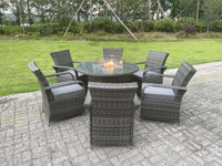 Rattan Garden Furniture Gas Fire Pit Round Rectangle Dining Table Gas Heater And Dining Chairs2 4 6 Seater