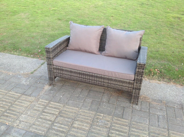2 Seater Rattan Loveseat Sofa Patio Outdoor Garden Furniture With Thick Seat And Back Cushion