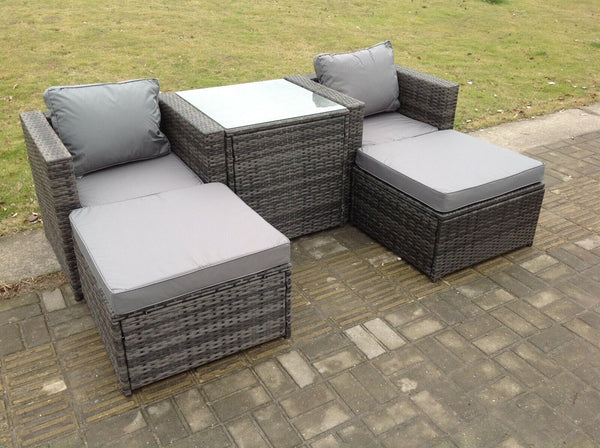 Rattan Sofa Chair Footstool Garden Patio Furniture Set with Coffee Table 4 seater