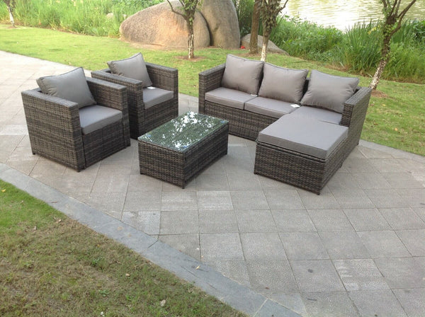 6 Seats Rattan Sofa Set Coffee Table Chair Set Outdoor Garden Furniture In Grey