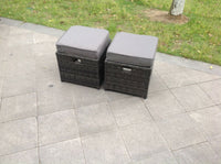 2 PCs Rattan Small Footstool Outdoor Garden Furniture Patio Furniture Dark Grey Mixed