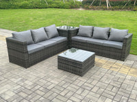 Grey Outdoor Rattan Garden Furniture Corner Sofa Set With 2 Coffee Table