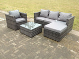 Lounge Dark Mixed Grey Rattan Sofa Set With 2 Tables Stool Outdoor Garden Furniture Patio 5 Seater