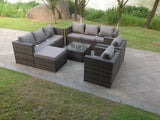 9 Seater Dark Grey Mixed Rattan Garden Furniture Sofa Set Table Chair