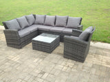 7 Seater High Back Dark Grey Mixed Rattan Corner Sofa Set Chair Square Coffee Table Outdoor Furniture Left Option