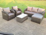 Grey Wicker Rattan Garden Furniture Set Lounge Sofa Reclining Chair Outdoor Big footstool  6 Seater oblong table