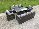 Rattan Garden Furniture Set  8 Seater Lounge Patio Sofa with Cushions Glass Rising Adjustable Table Sets Dark Grey Mixed