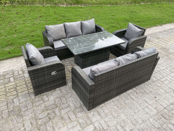 Rattan Garden Furniture Set  8 Seater Lounge Patio Sofa with Cushions Glass Rising Adjustable Table Sets Dark Grey Mixed