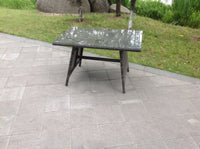 Dark Grey Mixed Rattan Dining Table Garden Furniture With Clear Tempered Glass