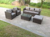 6 Seats Rattan Sofa Set Coffee Table Chair Set Outdoor Garden Furniture In Grey